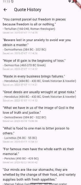 Quotes App history screen